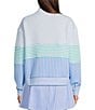 Addison Bay JV Quarter Zip Stripe Print Long Sleeve Coordinating Sweatshirt, Color:Tonal Blue Multi - Image 2