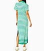 Color:White/Palm Stripe - Image 2 - Kiawah Striped Polo Short Sleeve Side Slit Shift Maxi Dress
