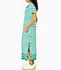 Color:White/Palm Stripe - Image 3 - Kiawah Striped Polo Short Sleeve Side Slit Shift Maxi Dress