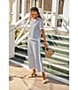 Addison Bay Lennon Stripe Print Wide Leg Coordinating Pull-On Crop Pants, Color:Navy Stripe - Image 6