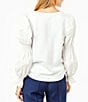 Color:White - Image 2 - Long Sleeve Prep Mixed Media Long Puff Sleeve Pullover Top