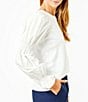 Color:White - Image 3 - Long Sleeve Prep Mixed Media Long Puff Sleeve Pullover Top