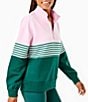 Addison Bay Stripe Color Block Varsity Quarter Zip Long Sleeve Pullover, Color:Petal/Ivy - Image 3