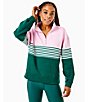 Addison Bay Stripe Color Block Varsity Quarter Zip Long Sleeve Pullover, Color:Petal/Ivy - Image 5