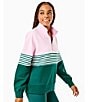 Addison Bay Stripe Color Block Varsity Quarter Zip Long Sleeve Pullover, Color:Petal/Ivy - Image 6
