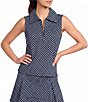 Addison Bay Virginian Dot Printed Collared Zip Front Sleeveless Coordinating Ponte Polo Top - Image 1