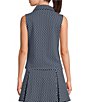 Addison Bay Virginian Dot Printed Collared Zip Front Sleeveless Coordinating Ponte Polo Top - Image 2
