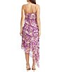 Color:Violet Yellow - Image 2 - Chiffon Floral Print Cowl Neck Sleeveless Spaghetti Strap Ruffle Asymmetrical Hem Midi Dress