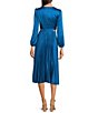 Color:Blue - Image 2 - Crew Neck Long Blouson Sleeve Pleated Side Cut Out Midi Dress
