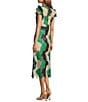 Color:Navy/Green/Cream - Image 4 - Crochet Lace V-Neck Flutter Short Sleeve Midi Dress