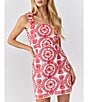 Color:Red Ivory - Image 4 - Embroidered Square Neck Sleeveless Bow Shoulder Mini Sheath Dress