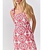 Color:Red Ivory - Image 6 - Embroidered Square Neck Sleeveless Bow Shoulder Mini Sheath Dress