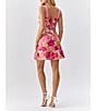 Color:Pink/Yellow - Image 2 - Floral Jacquard Square Neck Sleeveless Ruffle Hem Mini Dress