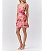 Color:Pink/Yellow - Image 3 - Floral Jacquard Square Neck Sleeveless Ruffle Hem Mini Dress