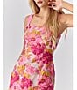 Color:Pink/Yellow - Image 5 - Floral Jacquard Square Neck Sleeveless Ruffle Hem Mini Dress