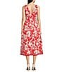 Color:Poppy Red - Image 2 - Floral Tie Shoulder V-Neck Sleeveless Smocked Waist Scalloped Trim Midi A-Line Dress