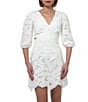Adelyn Rae Lace V-Neck Short Sleeve Side Cutout Sheath Mini Dress, Color:White - Image 4