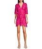 Color:Hot Pink - Image 1 - Lace V Neckline 3/4 Sleeve Cut Out Tiered Mini Dress