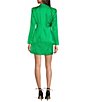 Color:Kelly Green - Image 2 - Long Sleeve Surplice Notch Collar Woven Satin Double Breasted Tuxedo Mini Dress