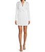 Color:White - Image 1 - Long Sleeve Surplice Notch Collar Woven Satin Double Breasted Tuxedo Mini Dress