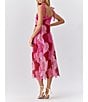 Color:Red/Pink - Image 2 - Multicolor Lace Square Neck Sleeveless Tie Shoulder Midi Dress