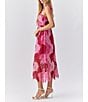 Color:Red/Pink - Image 3 - Multicolor Lace Square Neck Sleeveless Tie Shoulder Midi Dress