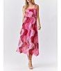 Color:Red/Pink - Image 4 - Multicolor Lace Square Neck Sleeveless Tie Shoulder Midi Dress