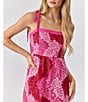 Color:Red/Pink - Image 5 - Multicolor Lace Square Neck Sleeveless Tie Shoulder Midi Dress