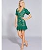 Color:Emerald Green - Image 5 - V-Neck 3D Floral Lace Short Sleeve Sheath Tonal Trim Scalloped Hem Dress