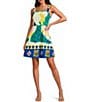Adelyn Rae Reese Scallop Square Neck Smock Back Printed Mini Dress - Image 1