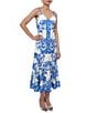 Adelyn Rae Rhegan Satin Floral Print V Neck Sleeveless Slip Midi Dress, Color:Electric Blue - Image 1