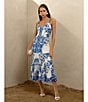 Adelyn Rae Rhegan Satin Floral Print V Neck Sleeveless Slip Midi Dress, Color:Electric Blue - Image 4