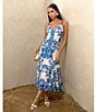 Adelyn Rae Rhegan Satin Floral Print V Neck Sleeveless Slip Midi Dress, Color:Electric Blue - Image 5
