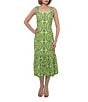 Adelyn Rae Rose Eyelet Embroidered Print Square Neck Sleeveless Fit and Flare Midi Dress, Color:Lime/Sage - Image 1