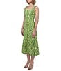 Adelyn Rae Rose Eyelet Embroidered Print Square Neck Sleeveless Fit and Flare Midi Dress, Color:Lime/Sage - Image 4