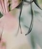 Color:Pink Green - Image 3 - Satin Floral V Neckline Long Bell Sleeve Mini Dress