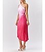 Color:Fuchsia - Image 2 - Satin Ombre Pleated One Shoulder Sleeveless Asymmetrical Hem Midi Dress
