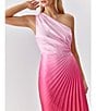 Color:Fuchsia - Image 4 - Satin Ombre Pleated One Shoulder Sleeveless Asymmetrical Hem Midi Dress