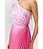 Color:Fuchsia - Image 5 - Satin Ombre Pleated One Shoulder Sleeveless Asymmetrical Hem Midi Dress