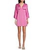 Color:Pink - Image 1 - Satin V-Neck Long Bell Sleeve Mini Dress