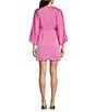Color:Pink - Image 2 - Satin V-Neck Long Bell Sleeve Mini Dress