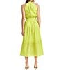 Color:Cyber Lime - Image 2 - Seersucker Halter Neck Sleeveless Tiered Midi Dress