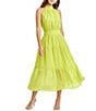 Color:Cyber Lime - Image 4 - Seersucker Halter Neck Sleeveless Tiered Midi Dress