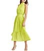 Color:Cyber Lime - Image 5 - Seersucker Halter Neck Sleeveless Tiered Midi Dress