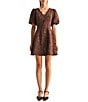 Adelyn Rae Short Sleeve Jacquard A Line Mini Dress - Image 1