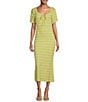 Color:Matcha Green - Image 1 - Stretch Texture Knit Scoop Neck Short Sleeve Midi Dress