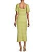 Color:Matcha Green - Image 2 - Stretch Texture Knit Scoop Neck Short Sleeve Midi Dress