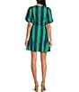 Color:Green Navy - Image 2 - Striped Twisted V Neckline Short Puff Sleeve Mini Dress