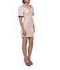 Adelyn Rae Textured Knit Scoop Neck Short Sleeve Front Tie Bodycon Mini Dress, Color:Pink - Image 3