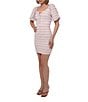 Adelyn Rae Textured Knit Scoop Neck Short Sleeve Front Tie Bodycon Mini Dress, Color:Pink - Image 4